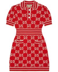 Gucci - Monogram-print V-neck Cotton-blend Mini Dress - Lyst