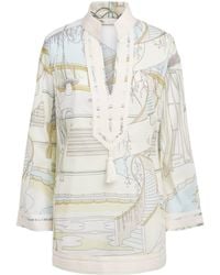 Tory Burch - Printed Plunge-Neck Mini Dress - Lyst