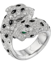 Cartier - Diamond, Emerald And Onyx Panthère De Ring - Lyst