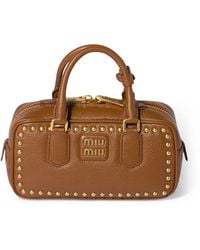 Miu Miu - Leather Studded Arcadie Top-Handle Bag - Lyst