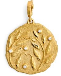 Azlee - Large And Diamond Branch Coin Charm - Lyst