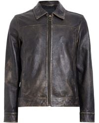 AllSaints - Allsaints Alkan Collared Zip Up Two Tone Leather Jacket - Lyst