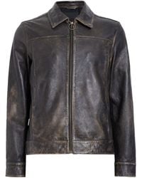 AllSaints - Allsaints Alkan Collared Zip Up Two Tone Leather Jacket - Lyst