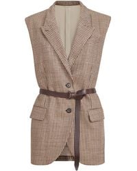Brunello Cucinelli - Wool-Blend Houndstooth Sleeveless Blazer - Lyst