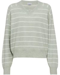 Brunello Cucinelli - Wool-cotton Striped Sweater - Lyst