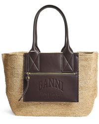 Ganni - Medium Raffia-Leather Tote Bag - Lyst
