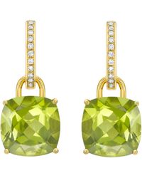 Kiki McDonough - Yellow Gold, Diamond And Peridot Cushion Drop Earrings - Lyst