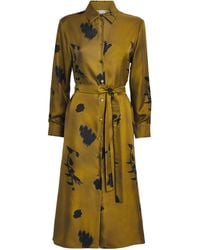 ワンピース MAX MARA Printed Silk Manna Shirt Dress Max Mara Shirt dress MANNA in silk with ruffles in white/ cognac