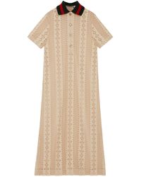 Gucci - Striped-collar Semi-sheer Cotton-blend Midi Dress - Lyst