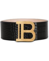 Balmain - Leather Croc-embossed Logo Belt - Lyst