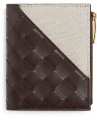 Bottega Veneta - Leather-canvas Intreccio Zip Wallet - Lyst