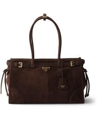 Prada - Large Suede Bonnie Shoulder Bag - Lyst
