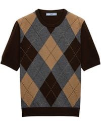 Prada - Cashmere Argyle Short-Sleeve Sweater - Lyst