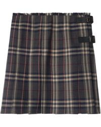 Burberry - Wool Check Kilt Mini Skirt - Lyst