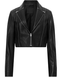 AllSaints - Cropped Landers Leather Jacket - Lyst