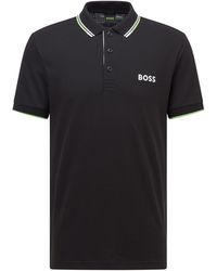BOSS by HUGO BOSS Cotton-blend Polo Shirt With Contrast Logos - Black