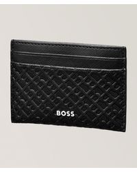 BOSS - Zair Saffiano Monogram Leather Card Holder - Lyst