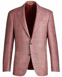 Canali Kei Windowpane Wool-silk-linen Sports Jacket - Red