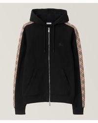 Burberry - Check-Trim Zip-Up Hooded Sweatshirt - Lyst