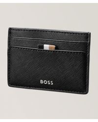 BOSS - Zair Saffiano Leather Card Holder Money Clip - Lyst