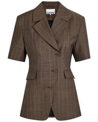 Ganni - Pinstriped Double-Breasted Wool Blazer - Lyst