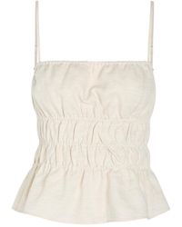 STAUD - Ayla Smocked Linen Tank Top - Lyst