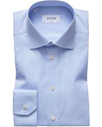 Eton of Sweden Men's Contemporary-fit Twill Dress Shirt With Hidden Button-down Collar - Blue