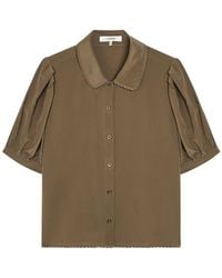 FRAME - The Silk Prim Cropped Silk-Chiffon Blouse - Lyst