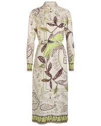 Tory Burch - Printed Belted Silk Midi Shirt Dress - Lyst