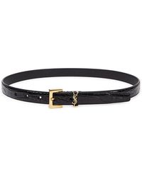 Saint Laurent - Logo Crocodile-Effect Leather Belt - Lyst