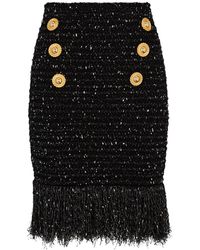 Balmain - Fringed Bouclé Tweed Mini Skirt - Lyst