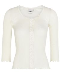 Chloé - Ribbed Lace-Trims Cotton And Silk-Blend Top - Lyst