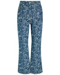 Ganni - Betzy Floral-Jacquard Bootcut Jeans - Lyst