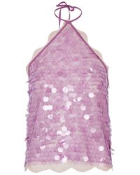Siedres - Negy Paillette-Embellished Halterneck Lace Top - Lyst
