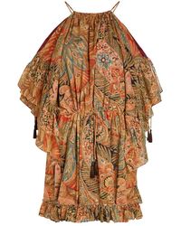 Etro - Paisley Frill Cotton Mini Dress - Lyst