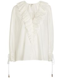 Chloé - Broderie Anglaise Ruffled Cotton Blouse - Lyst