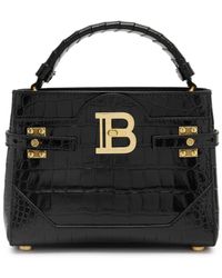 Balmain - B-buzz Crocodile-effect Leather Top Handle Bag - Lyst