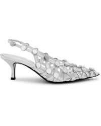 The Attico - Grid 50 Embellished Metallic Leather Slingback Pumps - Lyst