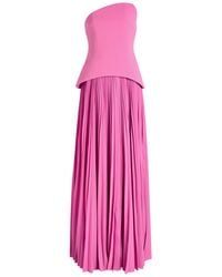 Solace London - Britt Strapless Plissé And Crepe Maxi Dress - Lyst