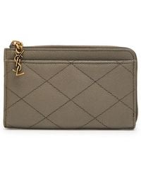 Saint Laurent - Quilted Pebbled Leather Card Holder - Lyst
