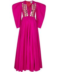 OSMAN Fuchsia Embellished Silk Maxi Dress - Pink