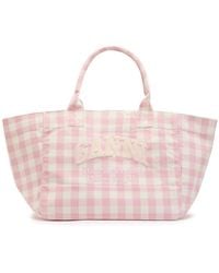 Ganni - Vichy Xxl Checked Shopper Canvas Tote - Lyst