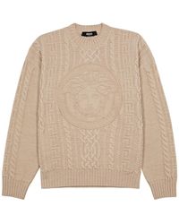 Versace - Medusa-embroidered Cable-knit Wool Jumper - Lyst
