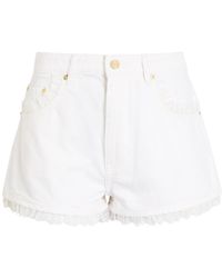 Ganni - Lace-Trimmed Denim Shorts - Lyst