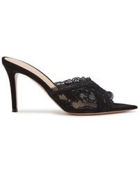 Gianvito Rossi - Claudia 85 Lace And Suede Mules - Lyst