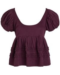 Damson Madder - Joy Ruffled Cotton-Poplin Blouse - Lyst
