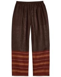 Tory Burch - Stripe-Trimmed Semi-Sheer Linen Trousers - Lyst