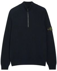 Stone Island - Logo-Appliquéd Half-Zip Ribbed Cotton-Knit Jumper - Lyst
