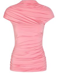 Self-Portrait - Gathered Stretch-Jersey Top - Lyst