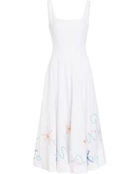 STAUD - Wells Floral-Embroidered Stretch-Cotton Midi Dress - Lyst